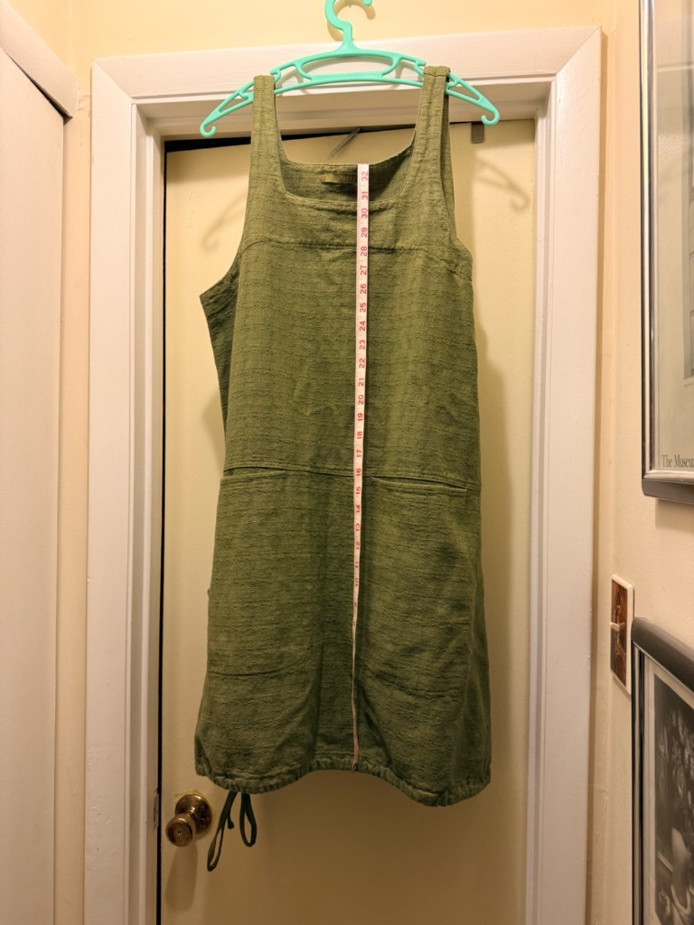 cut loose Olive Green Linen-Blend Midi Shift Dress